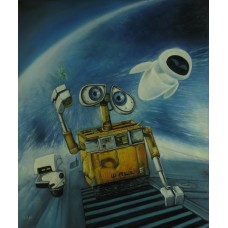 Print painting artwork /movie WALL-E  and EVA .robot.space.earth