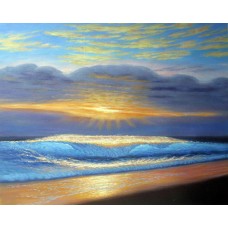 Print painting artwork /landscape Sunset sea seabird/ocean