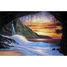 Print painting artwork /landscape Sunset sea seabird/ocean