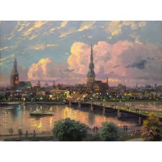 Print art on canvas / Sunset-over-riga-latvia /landscape /river/ Thomas Wall Decoration