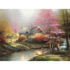 Print art on canvas/Print art on canvas/Stepping Stone Cottage Thomas/ Sunset River Landscape/Wall Decoration