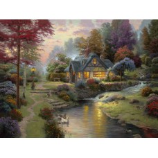 Print art on canvas/Print art on canvas/Stillwater Cottage Thomas/ Sunset River Landscape/Wall Decoration